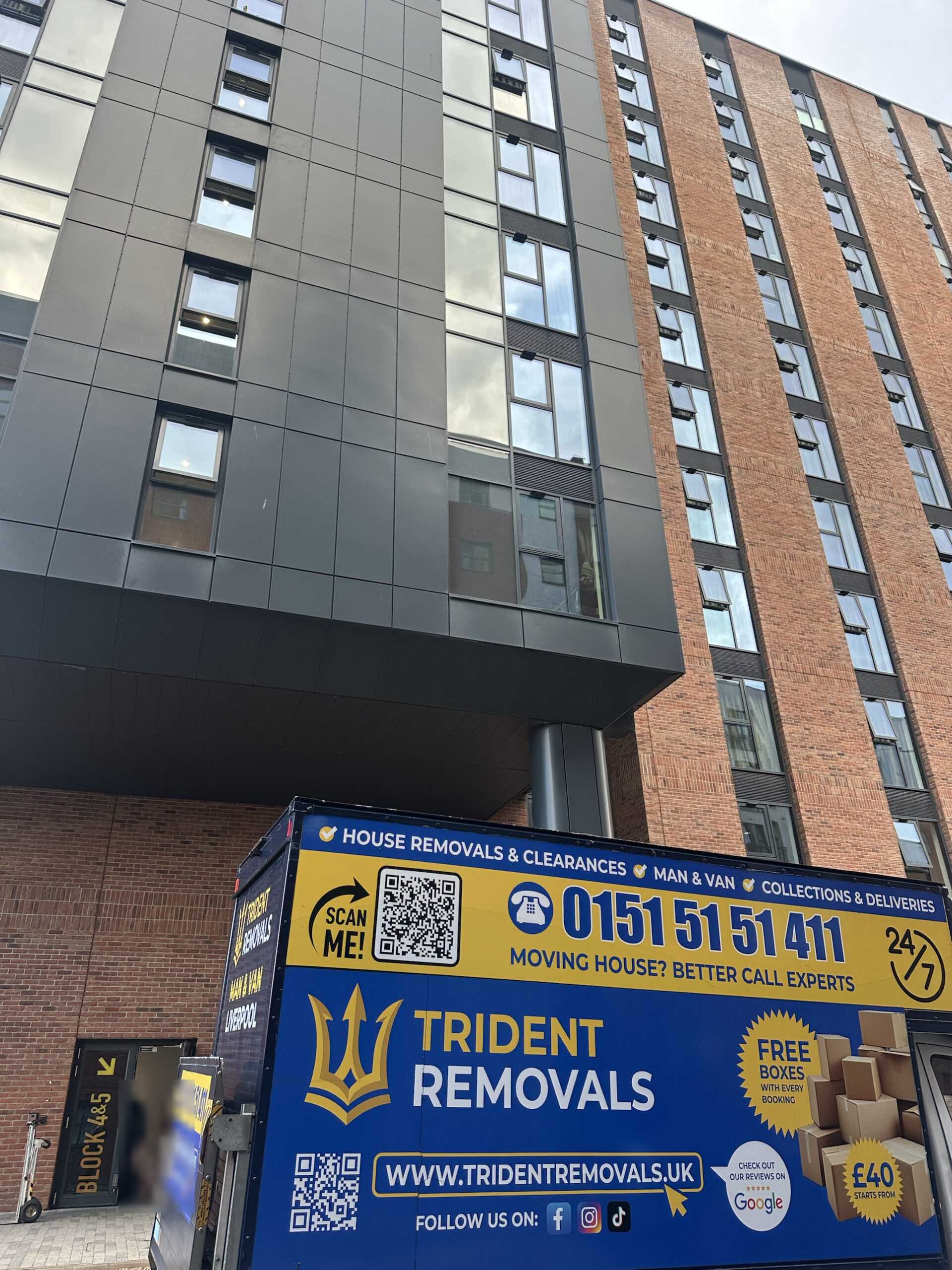 Student Move in Kensington, Liverpool: 20% Off for Students Reliable Removals and House Clearance in Liverpool Student move Kensington: Trident Removals van outside student accommodation on Erskine Street, Liverpool L6