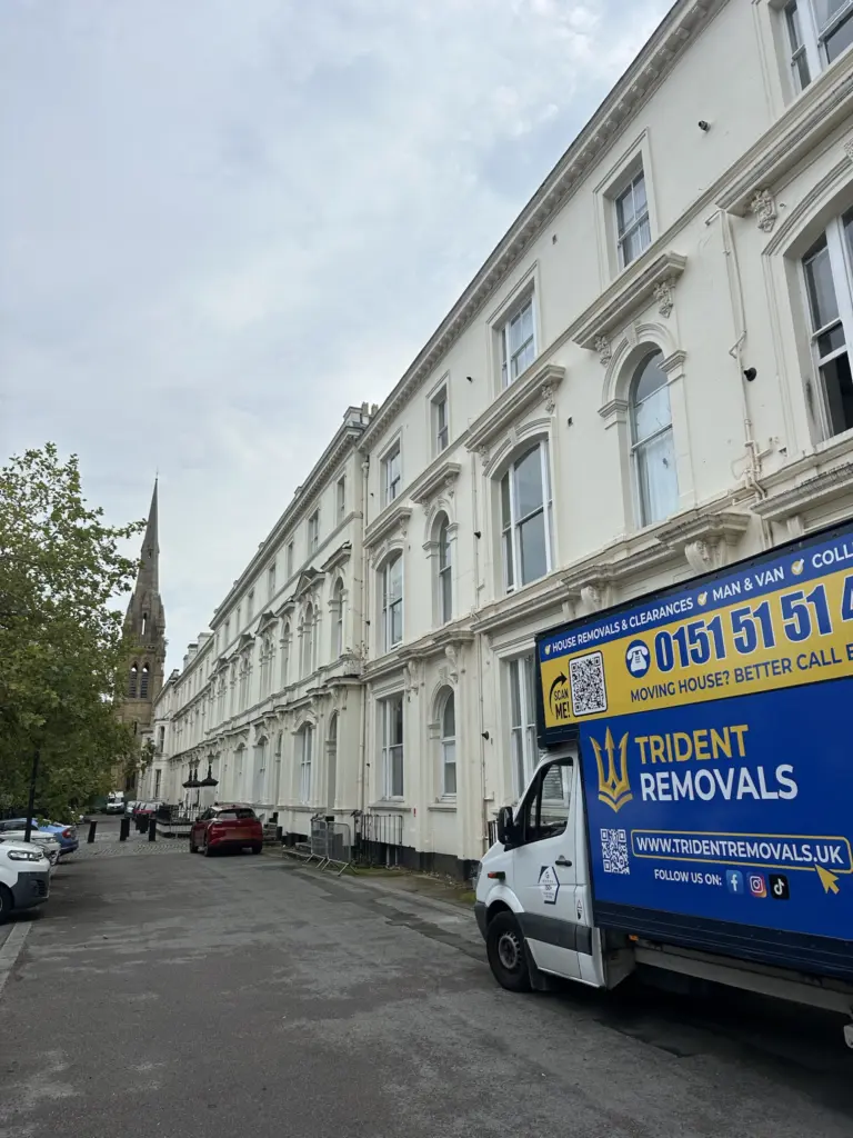 Man and van Toxteth move: Trident Removals van outside a Victorian terrace in Liverpool 8