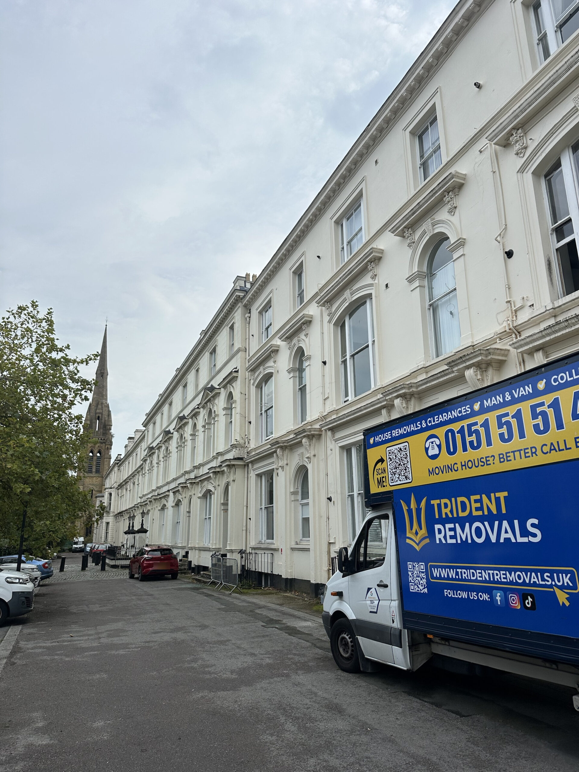 Man and van Toxteth move: Trident Removals van outside a Victorian terrace in Liverpool 8