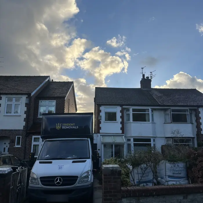 Trident Removals van at the pickup in Bromborough, Wirral