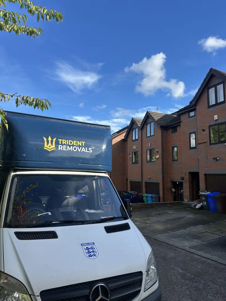 Man and Van Aigburth to Manchester: An Autumn Move Reliable Removals and House Clearance in Liverpool Trident Removals van arriving for the delivery in Crumpsall, North Manchester