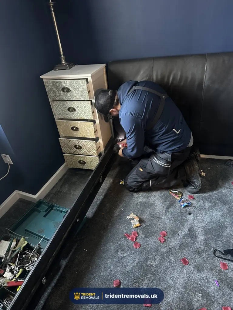 Furniture Dismantle and Reassembly Reliable Removals and House Clearance in Liverpool Furniture dismantling bed frame cordless drill in Liverpool – Trident Removals