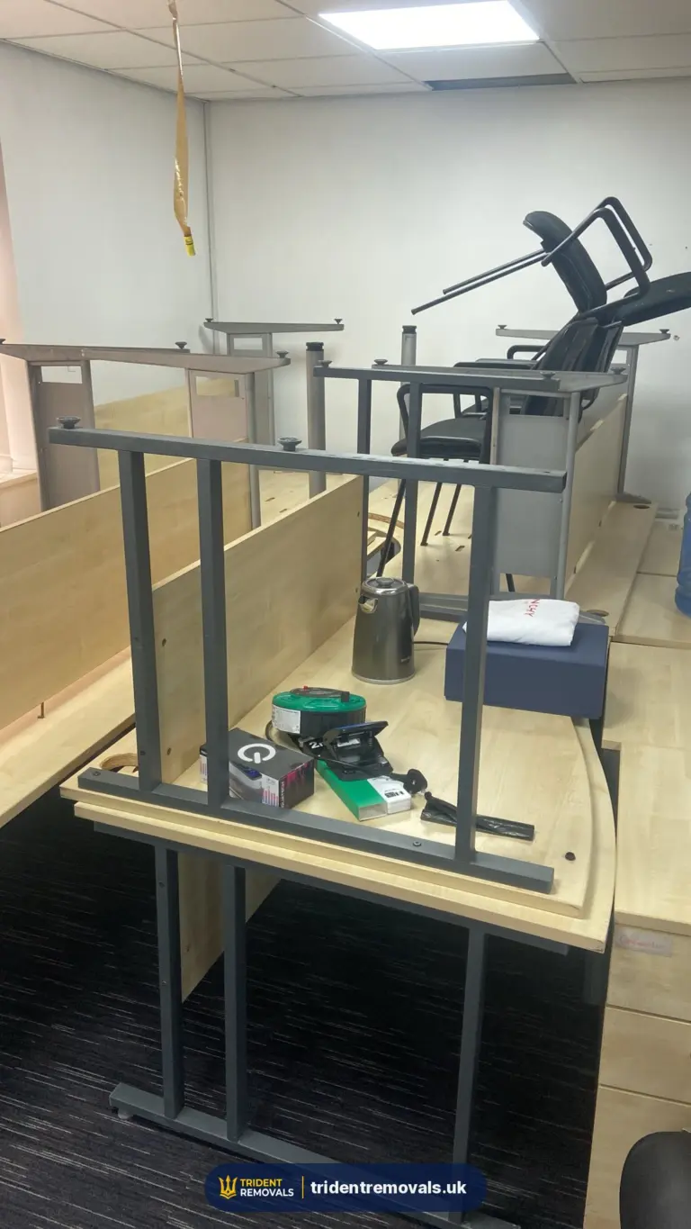 Office Removals Reliable Removals and House Clearance in Liverpool Office desks dismantled for an office removal in Liverpool